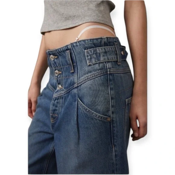 Free People We The Free Super Sweeper Wide Leg Jeans In The West Wash Size Med - Picture 12 of 14
